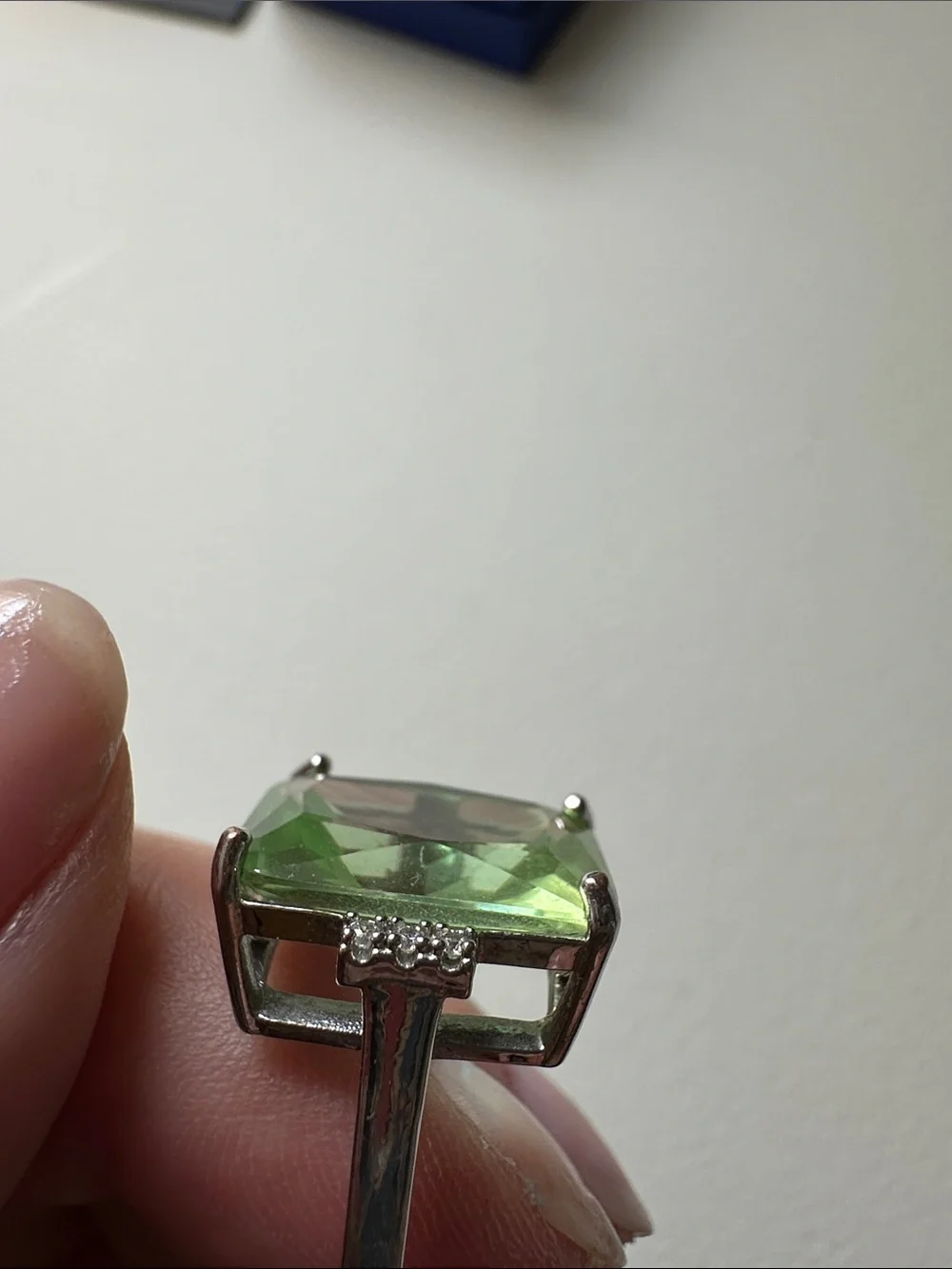 Emerald-Cut Green Statement Ring in Silver-Tone Setting sz 7